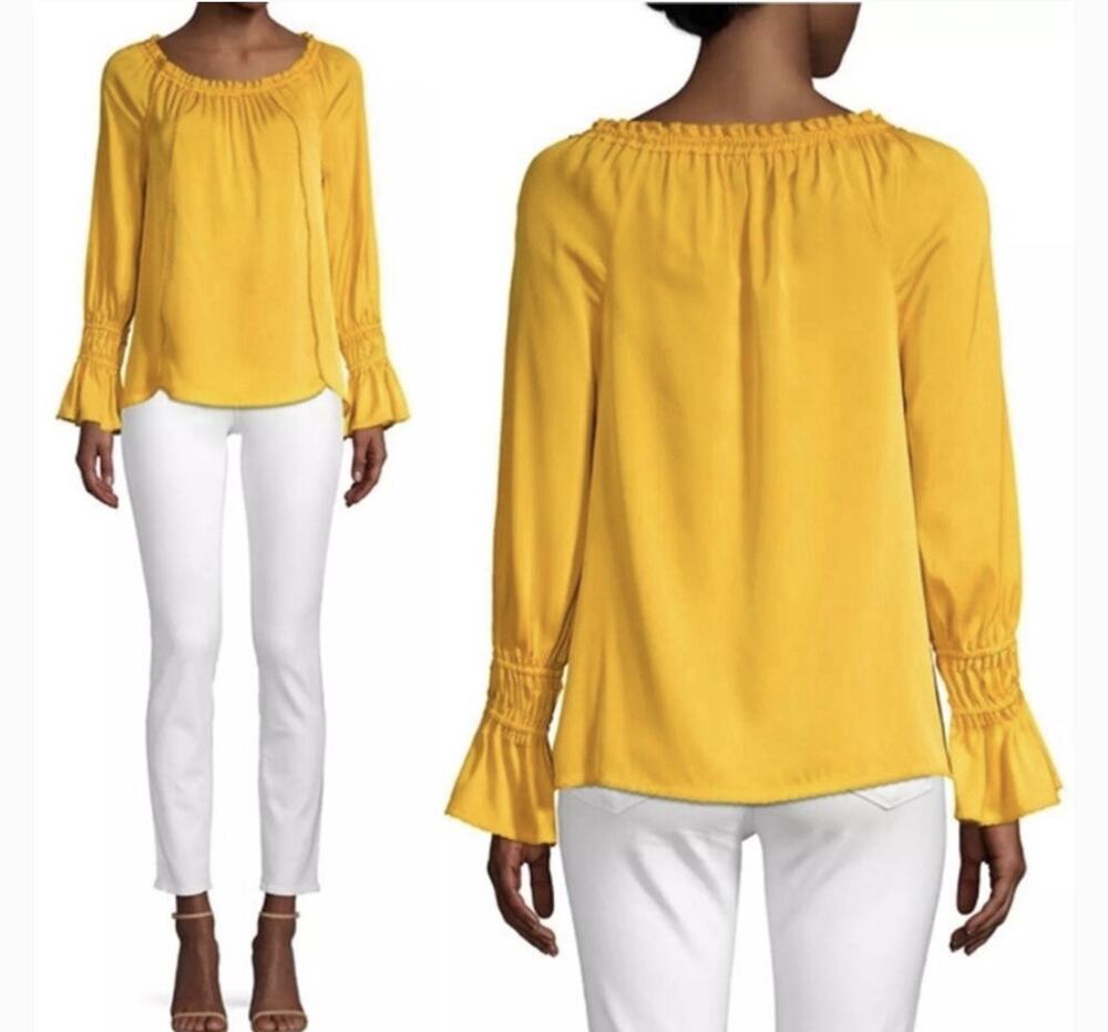 Kobi Halperin boho silk top Sierra Golden Yellow M Stretch Georgette A008573
